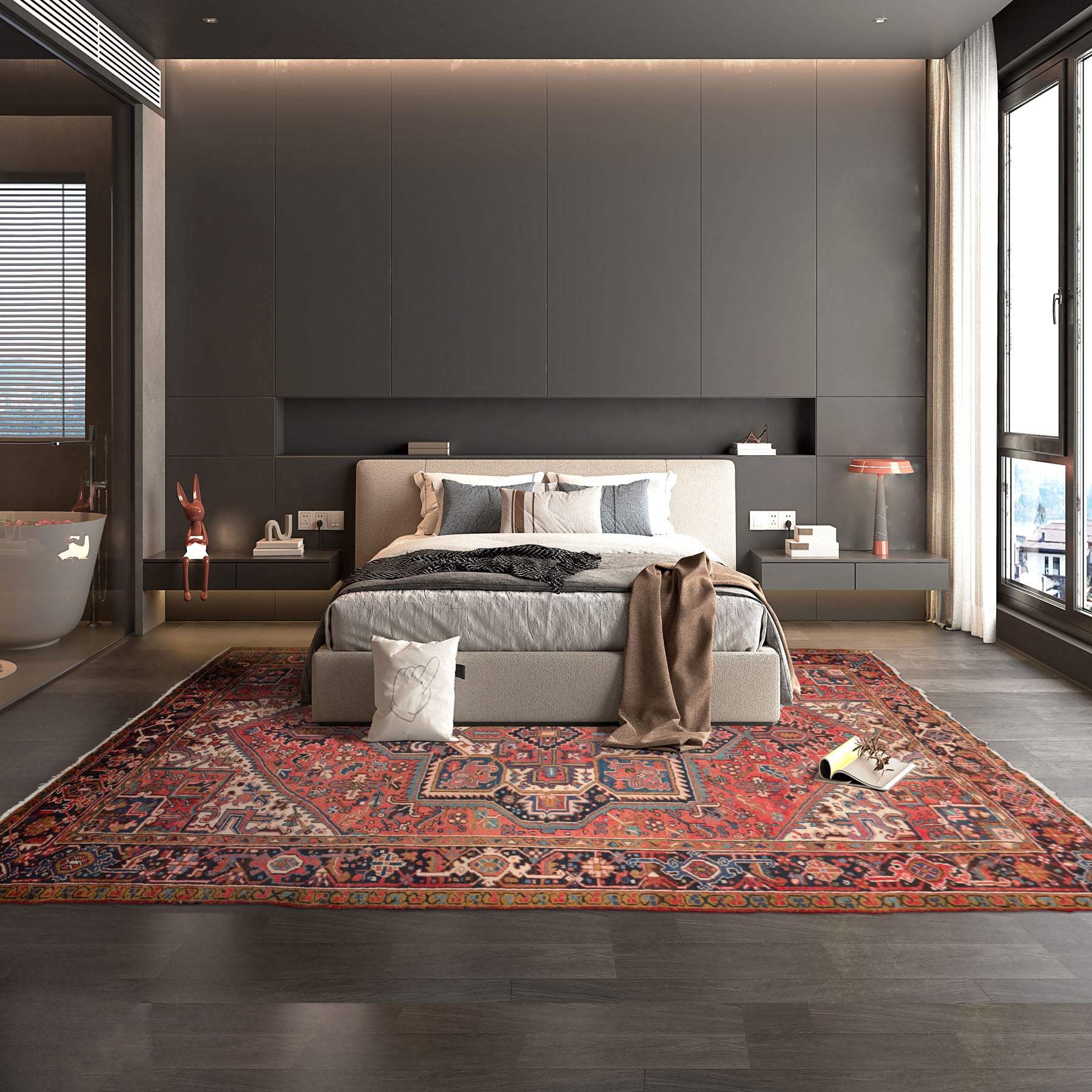 8x10 Apricot, Ivory, Blue Color Hand Knotted All-Over 100% Wool Traditional Oriental Rug