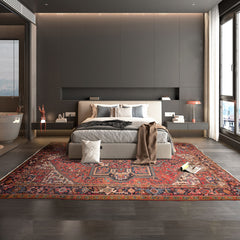 8x10 Apricot, Ivory, Blue Color Hand Knotted All-Over 100% Wool Traditional Oriental Rug