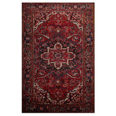 7'3''x11'1'' Vintage Hand Knotted Wool Authentic Herizz Medallion Wool Area Rug Red