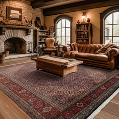 8x10 Navy, Rust, Ivory Color Hand Knotted All-Over 100% Wool Traditional Oriental Rug