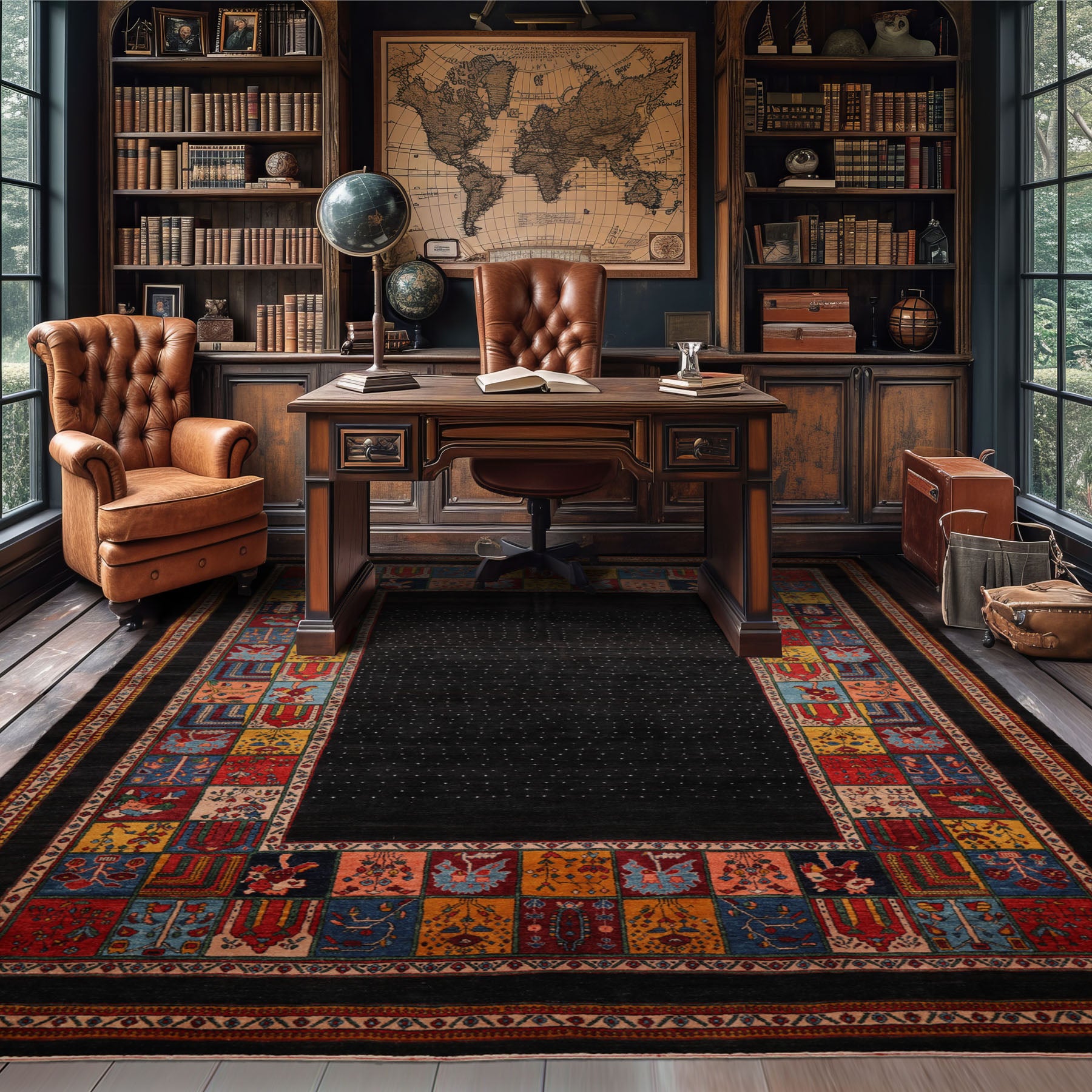 8x10 Charcoal, Gold, Rust Color Hand Knotted All-Over 100% Wool Traditional Oriental Rug