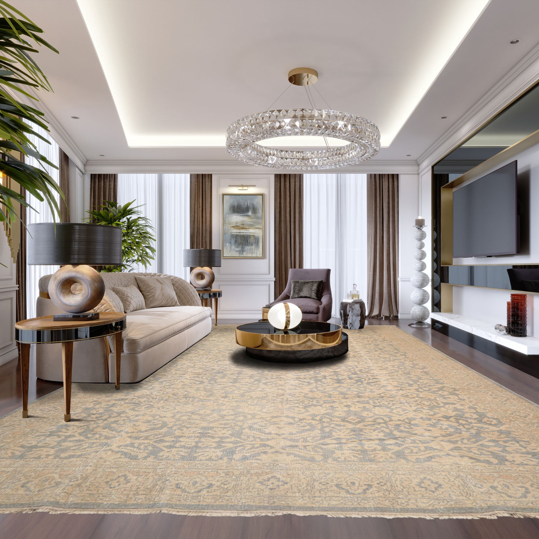 10x14 Beige, Blue, Muted Earth Tones Color Hand Knotted Antique Reproduction 100% Wool Traditional Oriental Rug