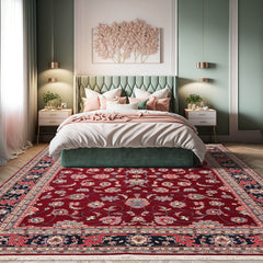 9x12 Burgundy, Navy, Ivory Color Hand Knotted All-Over 100% Wool Traditional Oriental Rug