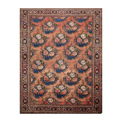 9x12 Rust, Navy, Brown Color Hand Knotted All-Over 100% Wool Traditional-Persian/Oriental Oriental Rug