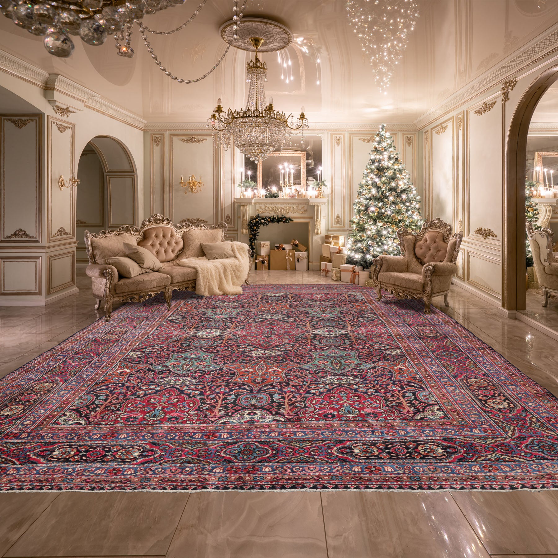 10x14 Multicolored, Rose, Turquoise Color Hand Knotted Persian 100% Wool 12991 Oriental Rug