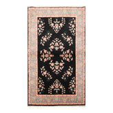 4x6 Black, Turquoise, Rose Color Hand Knotted All-Over 100% Wool Traditional Oriental Rug