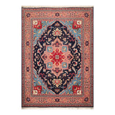 9x12 Navy, Rose, Blue Color Hand Knotted All-Over 100% Wool Traditional Oriental Rug