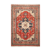 9x12 Burnt Orange, Beige, Navy Color Hand Knotted All-Over 100% Wool Traditional Oriental Rug