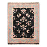 8x10 Black, Turquoise, Pink Color Hand Knotted All-Over 100% Wool Traditional Oriental Rug