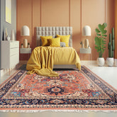 8X10 Peach, Navy, Ivory Color Hand Knotted Medallion Wool Traditional Oriental Rug