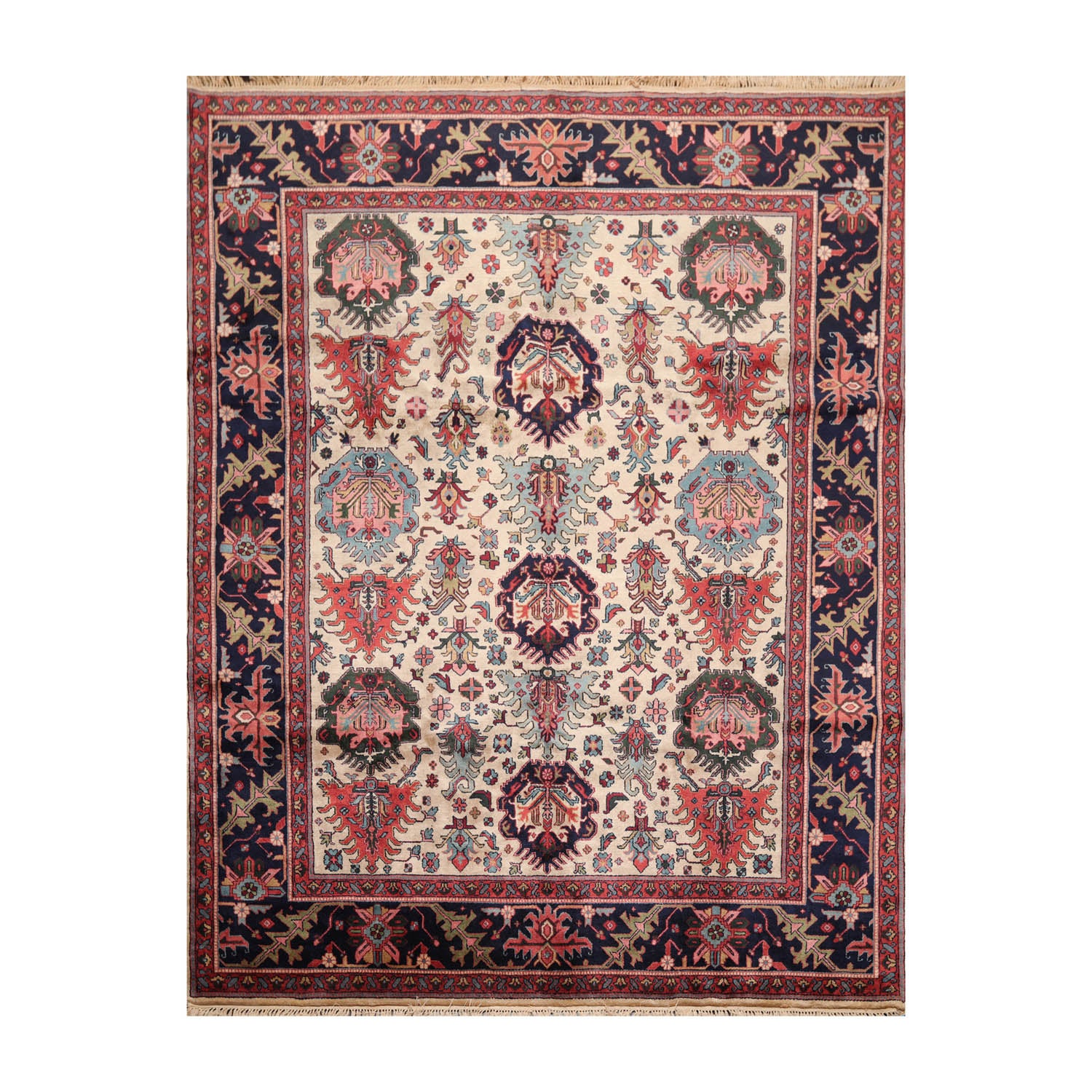 8x10 Beige, Navy, Blue Color Hand Knotted All-Over 100% Wool Traditional-Persian/Oriental Oriental Rug