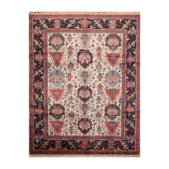 8x10 Beige, Navy, Blue Color Hand Knotted All-Over 100% Wool Traditional-Persian/Oriental Oriental Rug