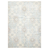 6x9 Blue, Ivory, Gray Color Hand Knotted Geometric 100% Wool Transitional Oriental Rug