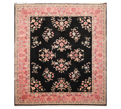 8x10 Black, Pink, Gray Color Hand Knotted All-Over 100% Wool Traditional Oriental Rug