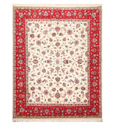 8x10 Ivory, Red, Rose Color Hand Knotted All-Over 100% Wool Traditional Oriental Rug