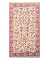 Runner Ivory, Pink, Blue Color Hand Knotted All-Over 100% Wool Traditional Oriental Rug