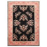 6x9 Black, Pink, Ivory Color Hand Knotted All-Over 100% Wool Traditional Oriental Rug