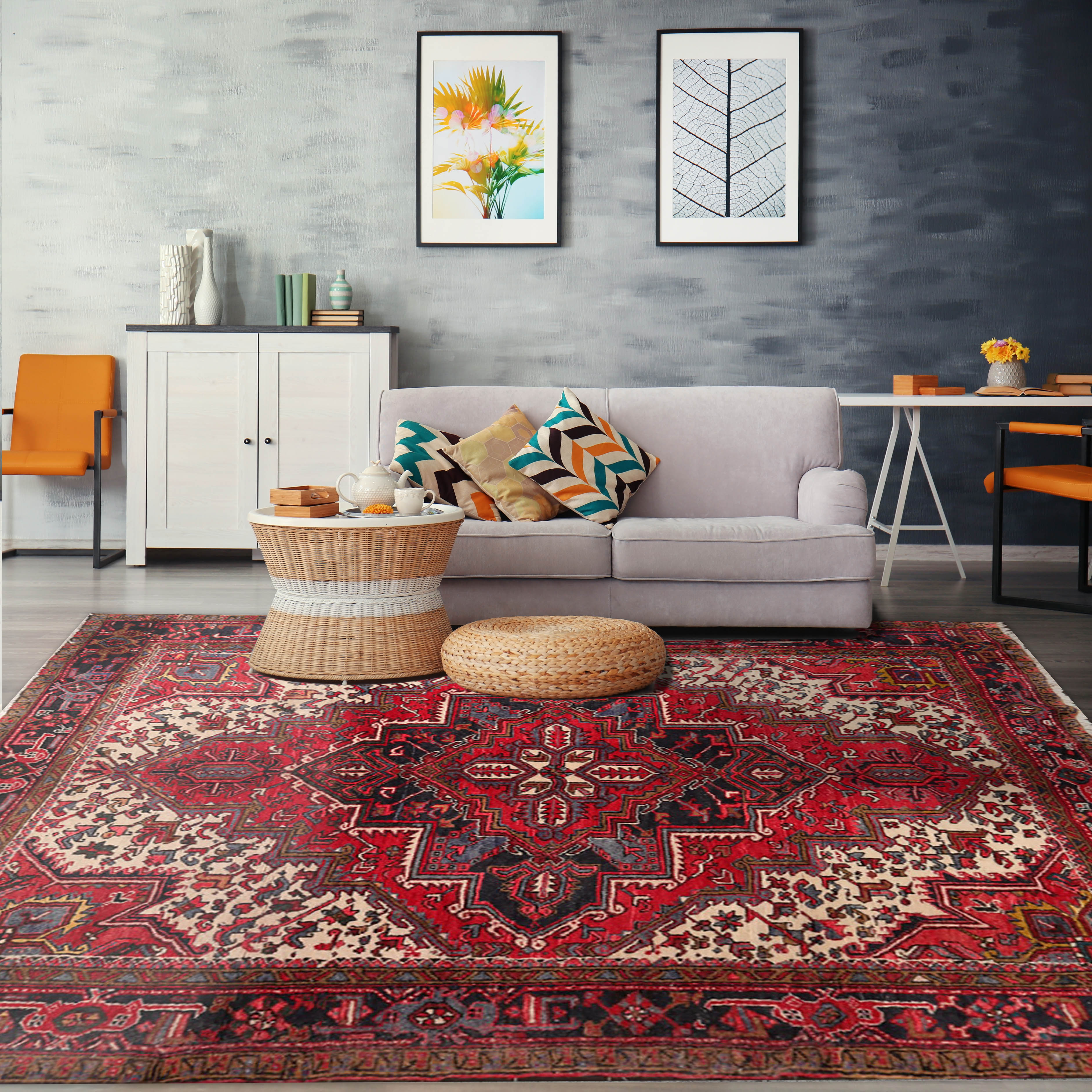 6x9 Red, Ivory, Charcoal Color Hand Knotted Persian 100% Wool Traditional Oriental Rug