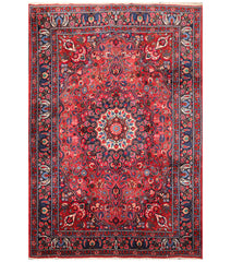 6x9 Rusty Red, Navy, Turquoise Color Hand Knotted All-Over 100% Wool Traditional Oriental Rug
