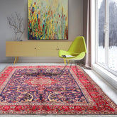 6x9 Blue, Red, Ivory Color Hand Knotted All-Over 100% Wool Antique Oriental Rug