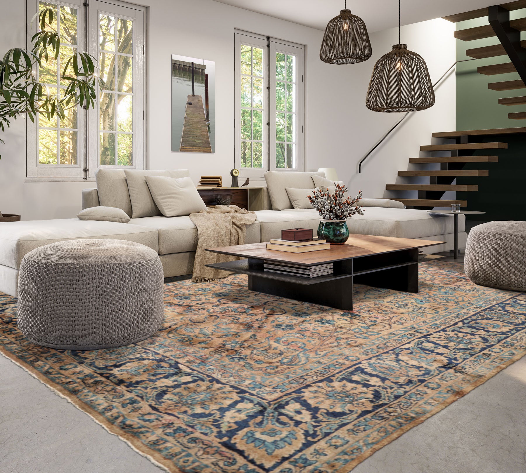 8x10 Brown, Navy, Rust Color Hand Knotted Persian 100% Wool Oriental Oriental Rug