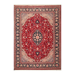 9x12 Red, Midnight Blue, Rose Color Hand Knotted All-Over 100% Wool Traditional Oriental Rug