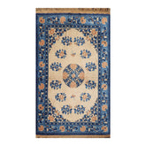4x6 Beige, Royal Blue, Navy Color Hand Knotted All-Over 100% Wool Traditional Oriental Rug