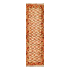 Runner Beige, Burnt Orange, Mustard Color Hand Knotted All-Over 100% Wool Traditional Oriental Rug