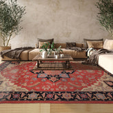 Palace Coral, Midnight Blue, Peach Color Hand Knotted All-Over 100% Wool Traditional Oriental Rug