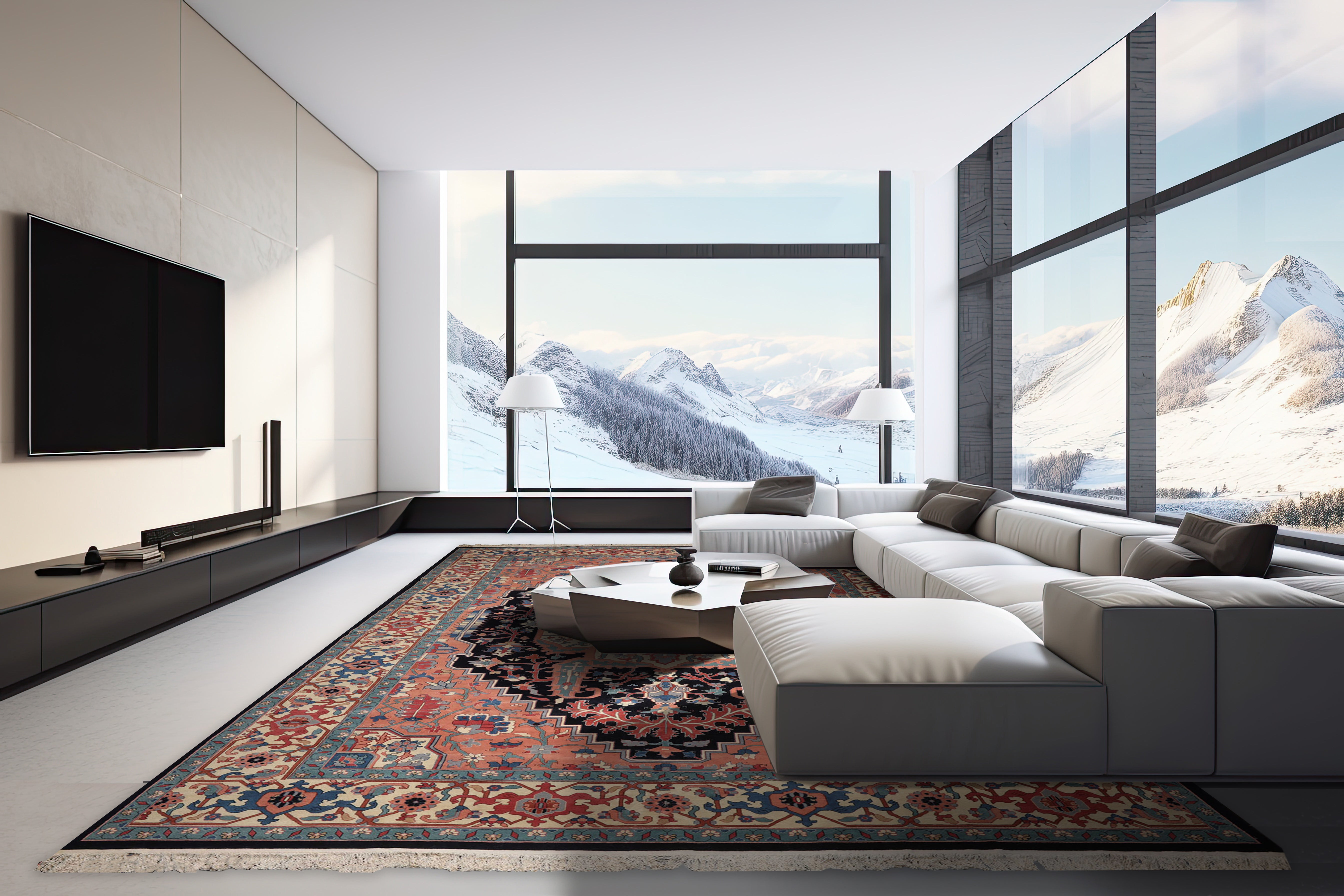 Palace Peach, Midnight Blue, Ivory Color Hand Knotted All-Over 100% Wool Traditional Oriental Rug