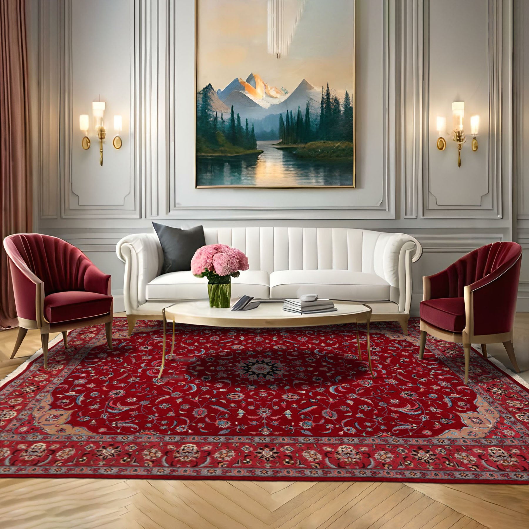 9x12 Red, Rose, Blue Color Hand Knotted All-Over 100% Wool Traditional-Persian/Oriental Oriental Rug