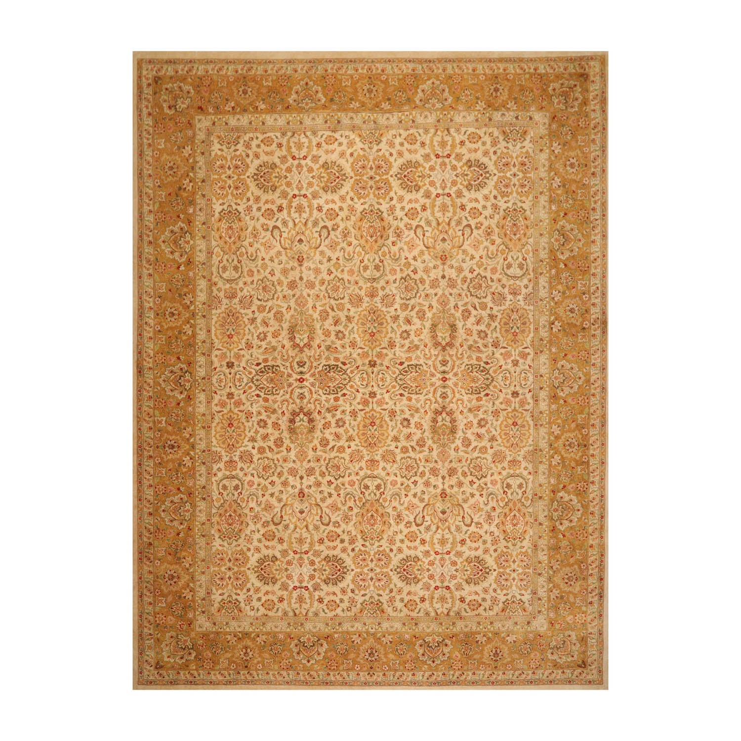 9x12 Beige, Tan, Green Color Hand Knotted All-Over 100% Wool Traditional Oriental Rug