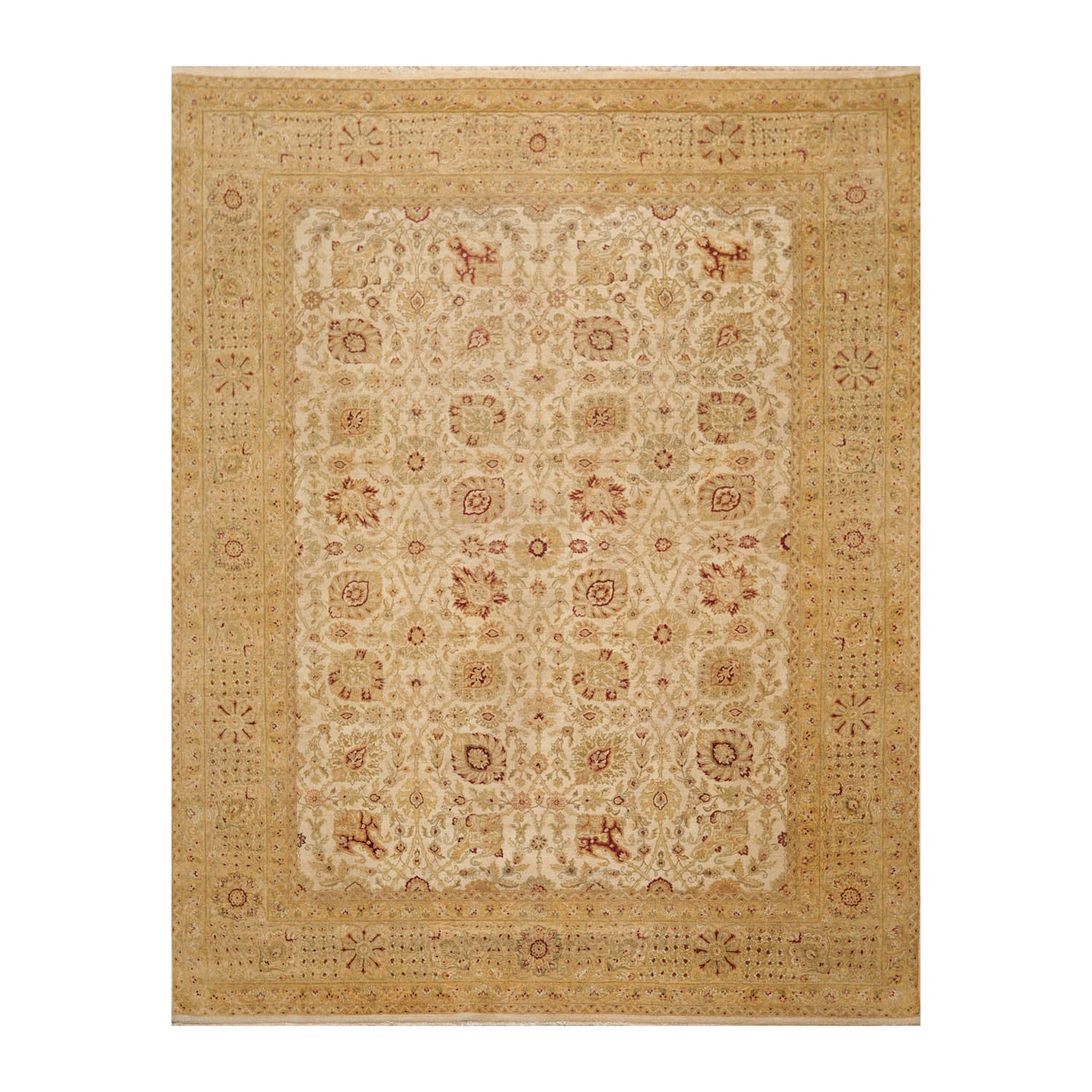 8x10 Beige, Gold, Sage Color Hand Knotted All-Over 100% Wool Traditional-Persian/Oriental Oriental Rug