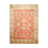 9x12 Coral, Beige, Blue Color Hand Knotted All-Over 100% Wool Traditional Oriental Rug