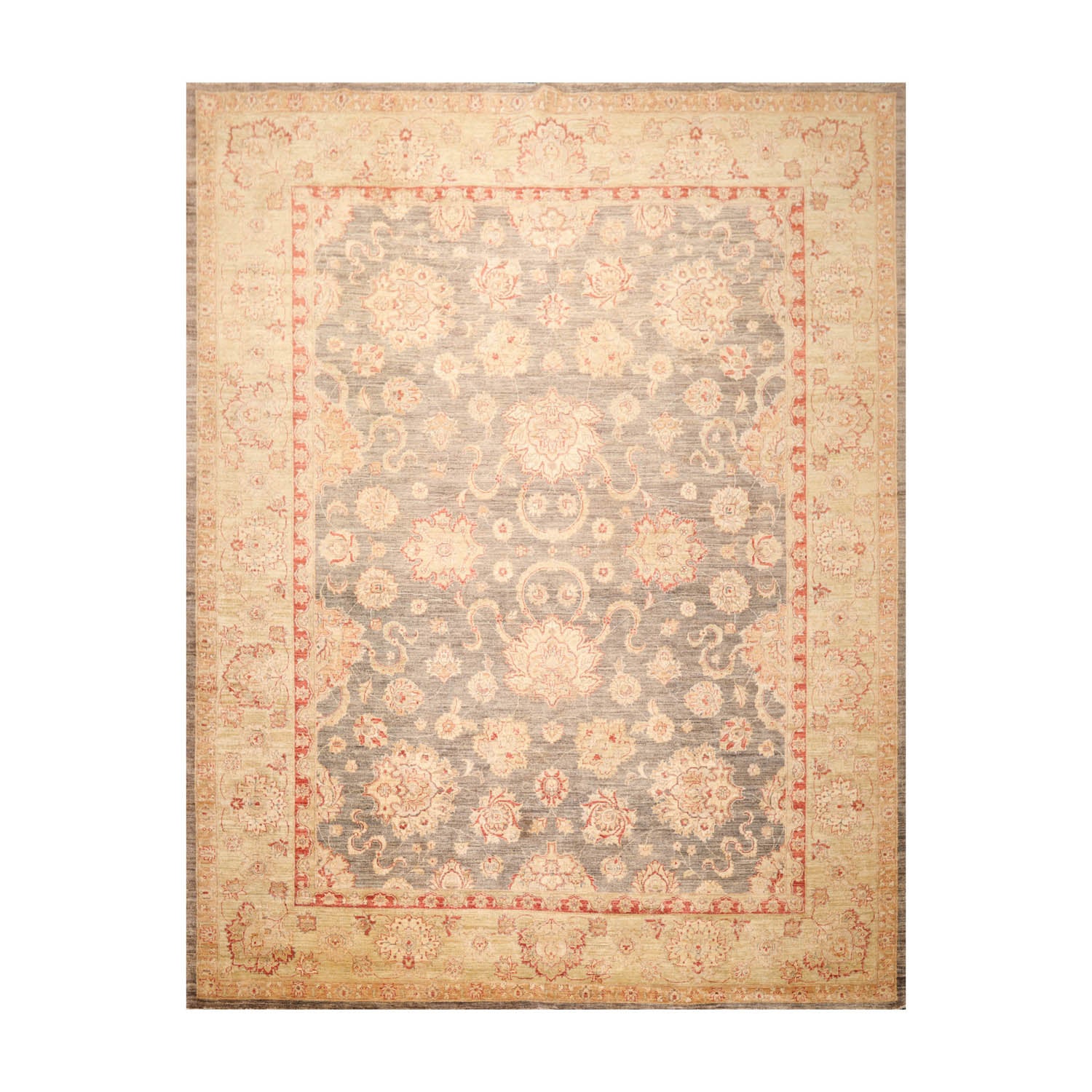 9x12 Gray, Beige, Rust Color Hand Knotted All-Over 100% Wool Traditional Oriental Rug