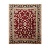 8x10 Burgundy, Navy, Beige Color Hand Knotted All-Over Wool & Silk Traditional Oriental Rug