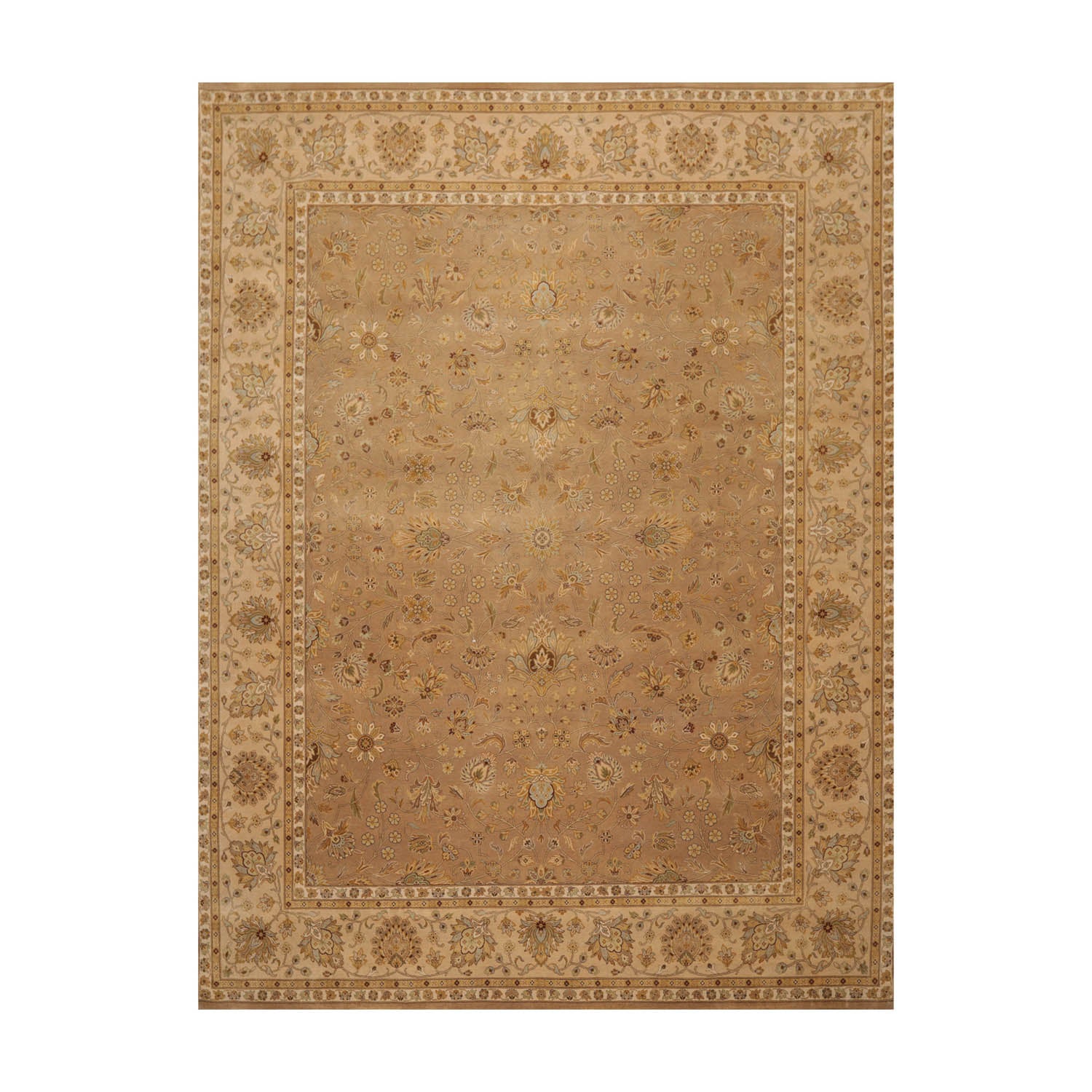 8x10 Tan, Brown, Beige Color Hand Knotted All-Over 100% Wool Traditional Oriental Rug