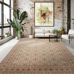 8x10 Beige, Brown, Blue Color Hand Knotted Persian Wool & Silk Transitional Oriental Rug