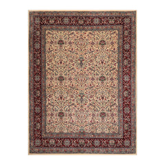 8x10 Ivory, Burgundy, Blue Color Hand Knotted All-Over 100% Wool Traditional Oriental Rug