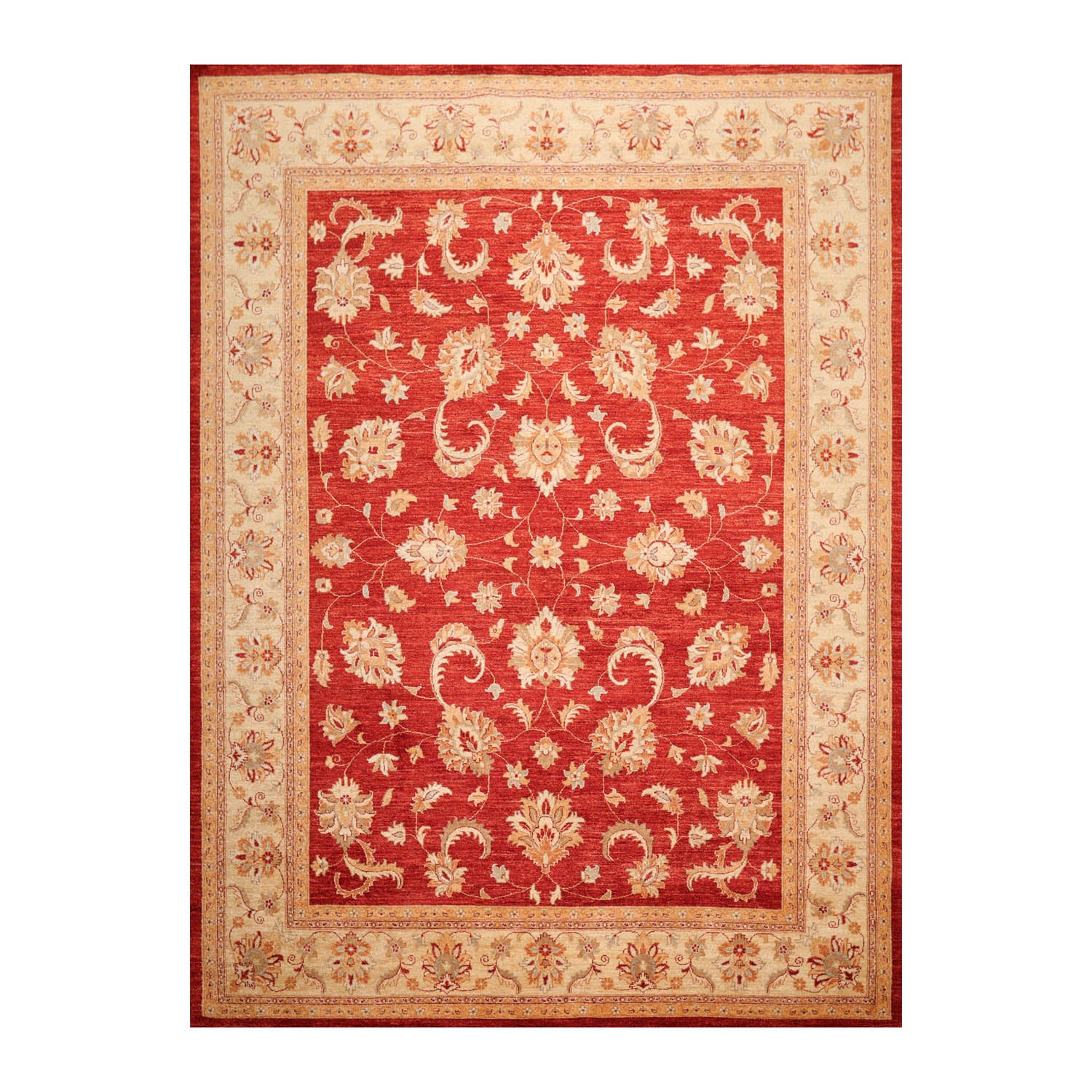 9x12 Orangy Red, Beige, Caramel Color Hand Knotted All-Over 100% Wool Traditional-Persian/Oriental Oriental Rug