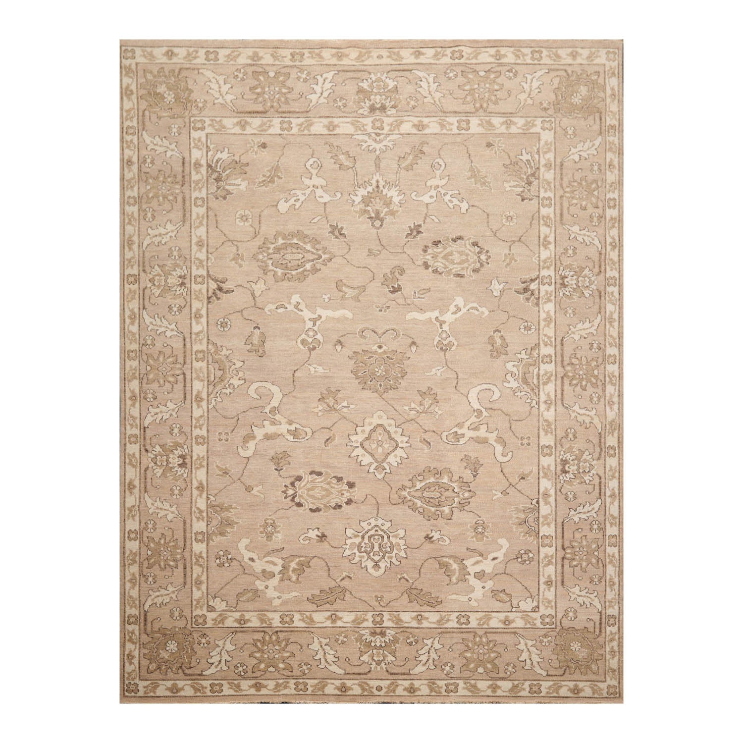8x10 Taupe, Camel, Brown Color Hand Knotted All-Over 100% Wool Traditional Oriental Rug