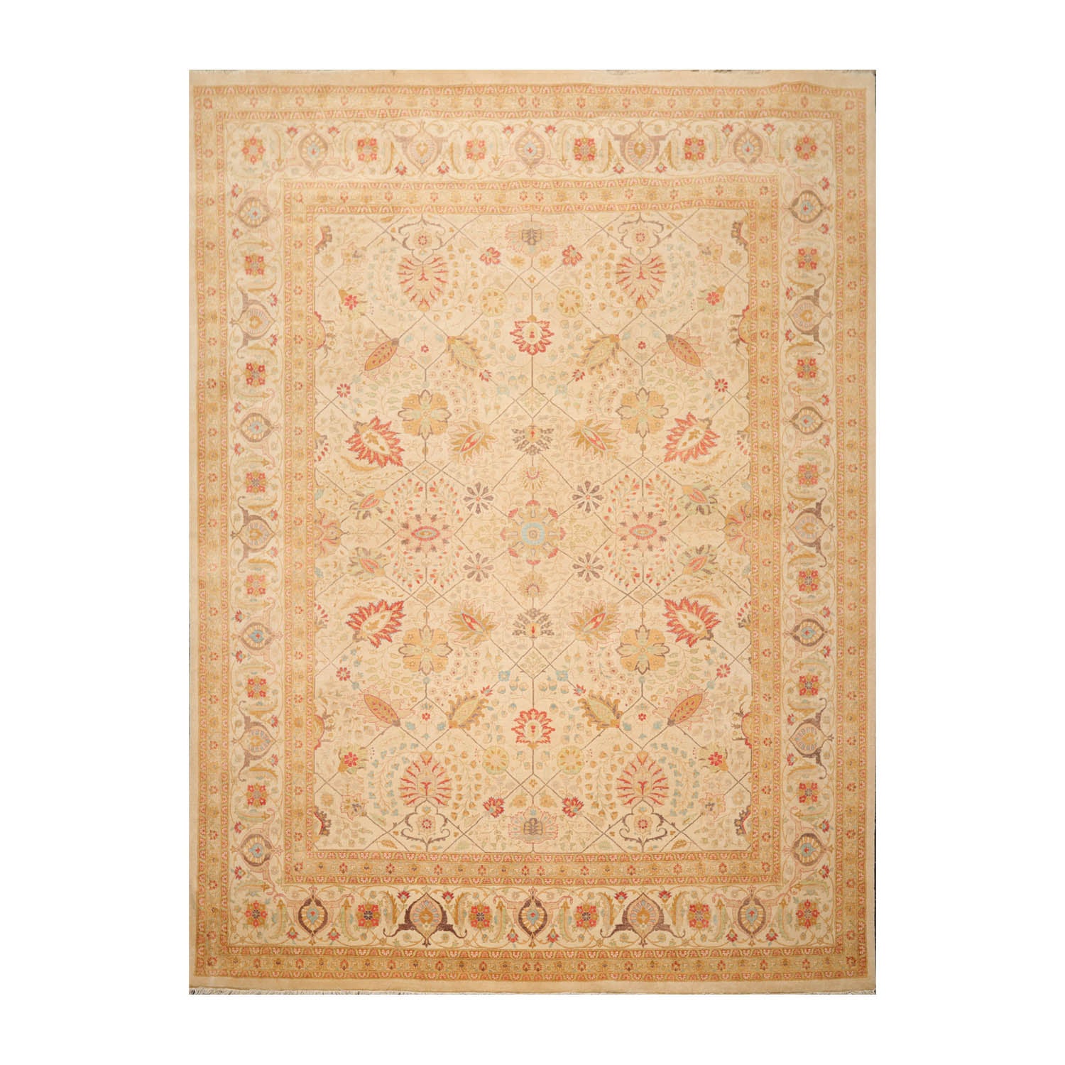 9x12 Beige, Gold, Tan Color Hand Knotted All-Over 100% Wool Traditional-Persian/Oriental Oriental Rug
