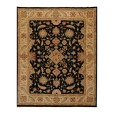8x10 Black, Beige, Gold Color Hand Knotted All-Over 100% Wool Traditional Oriental Rug