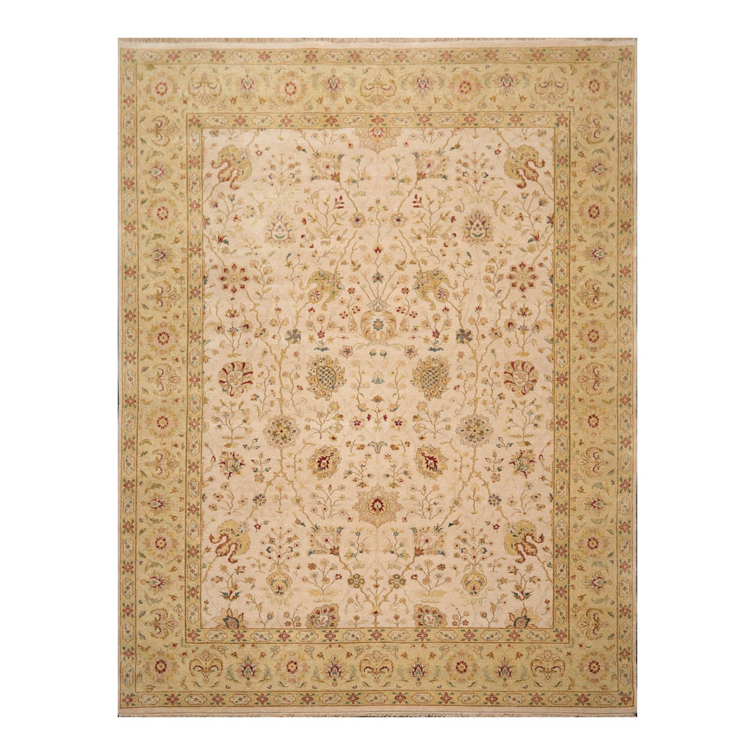 9x12 Beige, Pistacchio, Brown Color Hand Knotted All-Over 100% Wool Traditional Oriental Rug