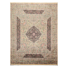 8x10 Ivory, Gray, Aqua Color Hand Knotted All-Over 100% Wool Traditional-Persian/Oriental Oriental Rug