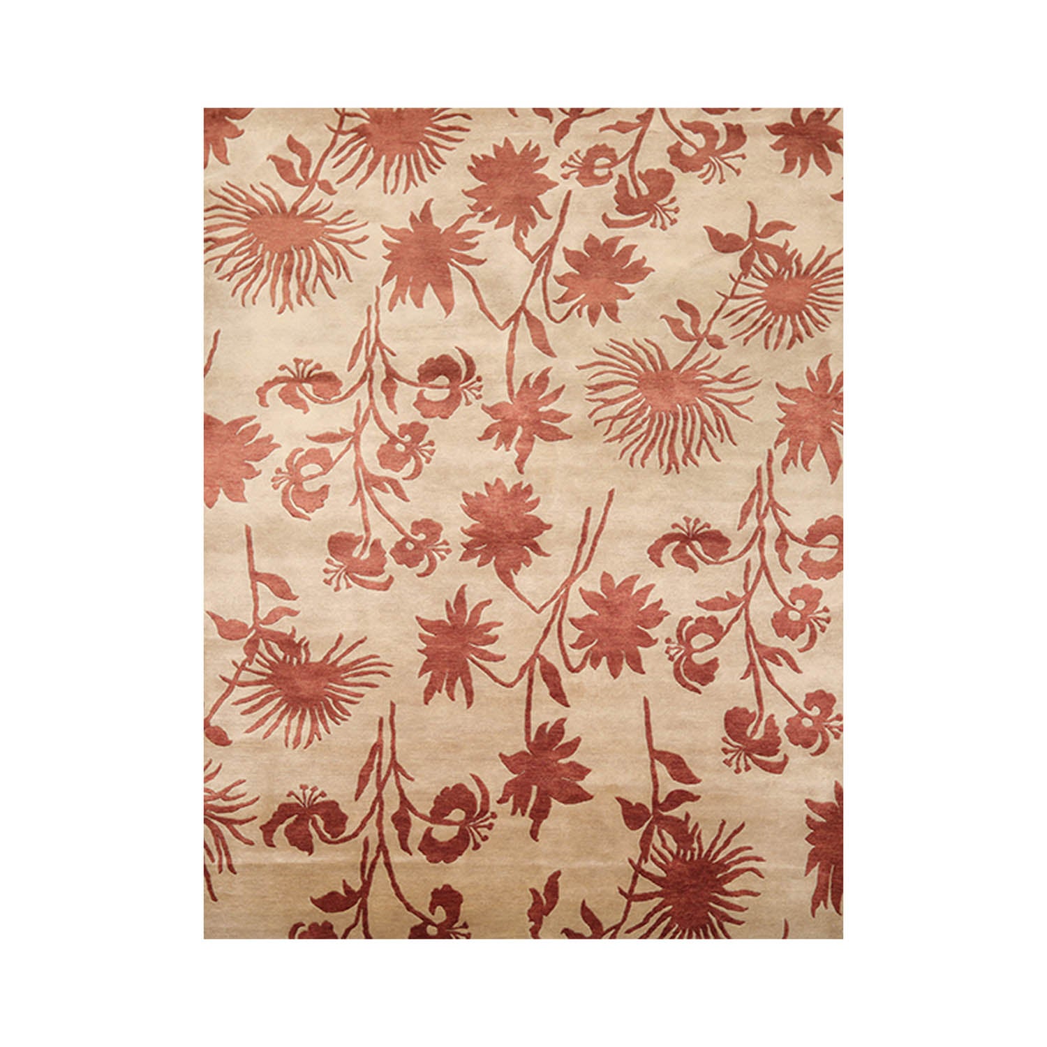 6x9 Beige, Rust, Color Hand Knotted All-Over 100% Wool Transitional Oriental Rug