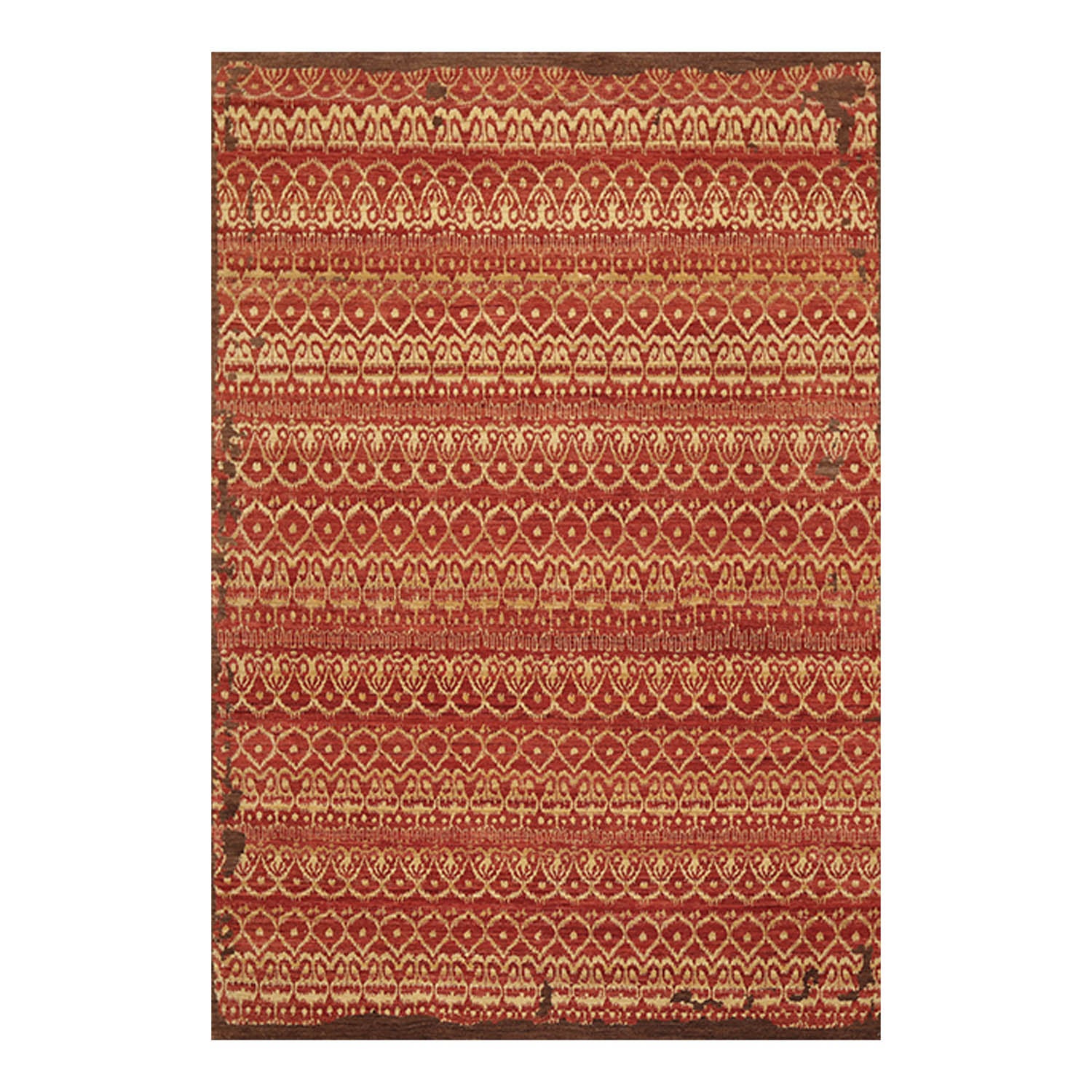 6x9 Teracotta, Light Gold, Brown Color Hand Knotted All-Over 100% Wool Traditional Oriental Rug