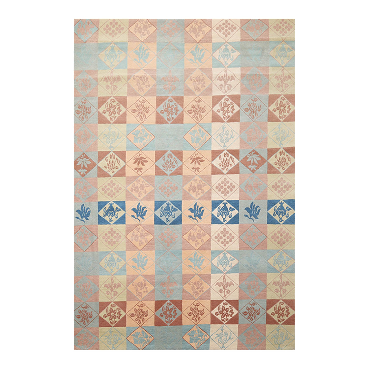 6x9 Blue, Beige, Peach Color Hand Knotted All-Over 100% Wool Modern Oriental Rug