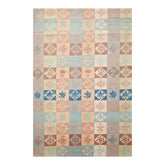 6x9 Blue, Beige, Peach Color Hand Knotted All-Over 100% Wool Modern Oriental Rug