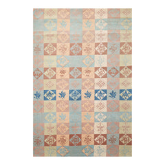 6x9 Blue, Beige, Peach Color Hand Knotted All-Over 100% Wool Modern Oriental Rug